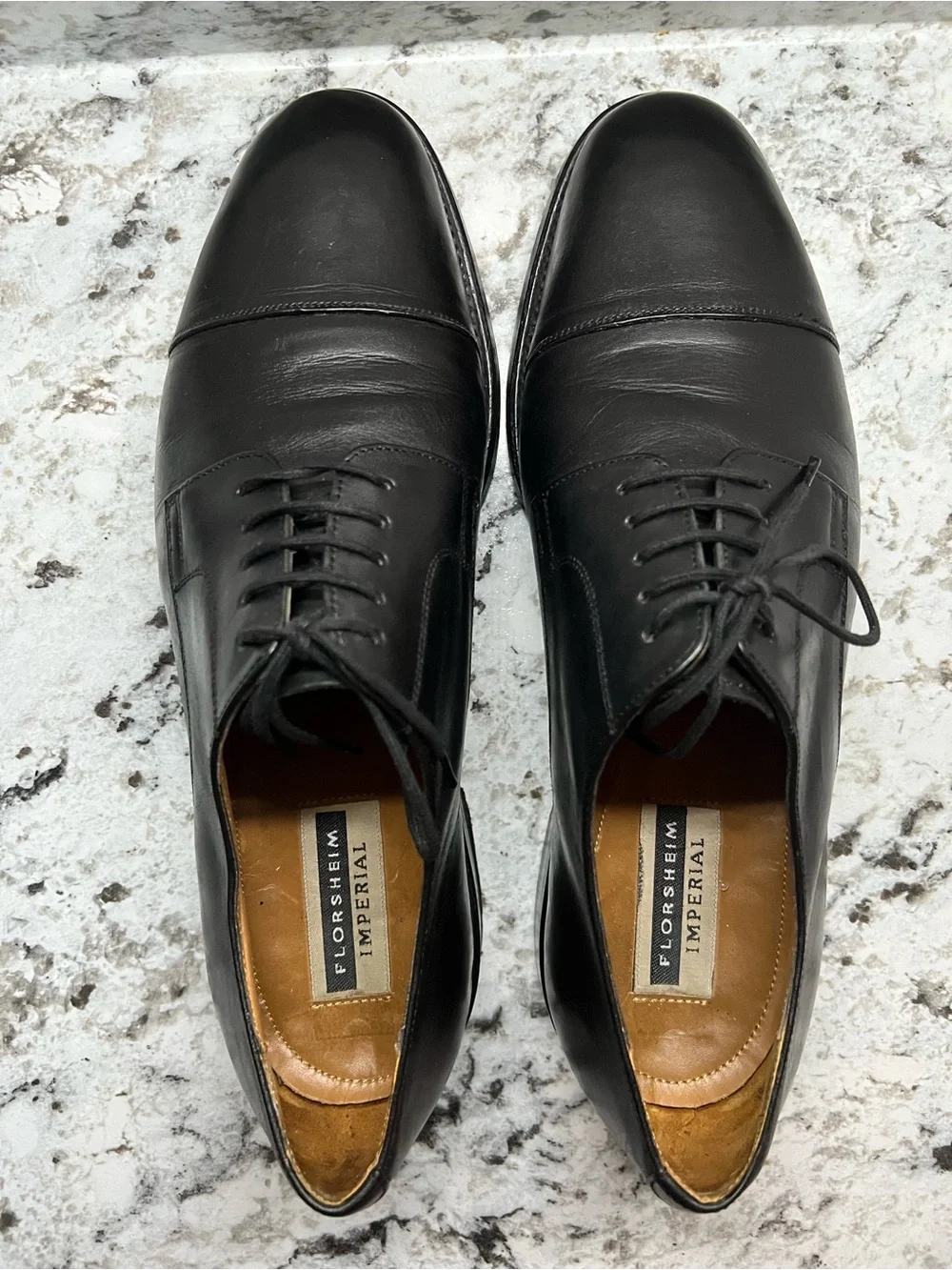Vintage Florsheim Imperial Line Black Leather Cap Toe Dress Shoes Men's 10 D